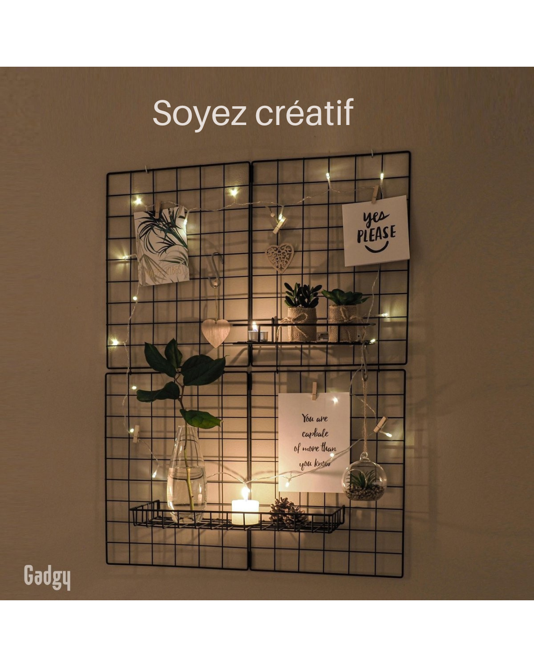Étagère murale pliante Gadgy de style industriel - Noir, avec 2 étagères, 6 crochets en S et 10 piquets de fixation