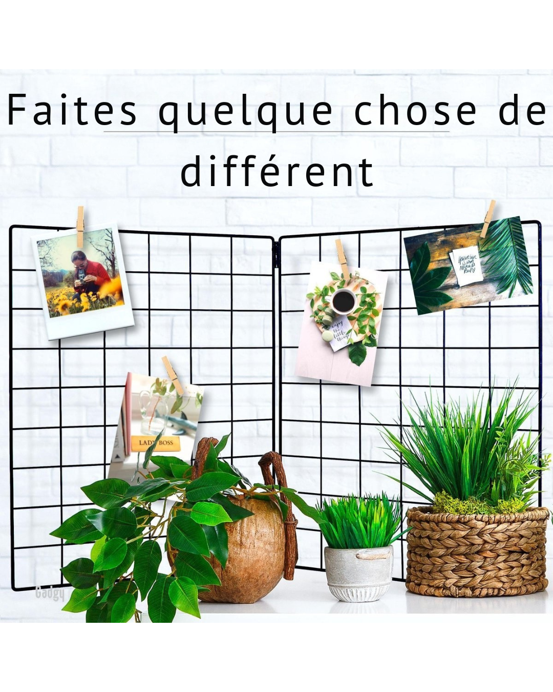 Étagère murale pliante Gadgy de style industriel - Noir, avec 2 étagères, 6 crochets en S et 10 piquets de fixation