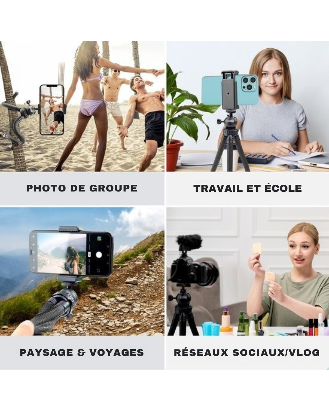 LURK® 3 in 1 Flexible Octopus Tripod trépied pour smartphone et caméra (d'action) - Comprend une pince pour téléphone et une télécommande bluetooth - 25 cm