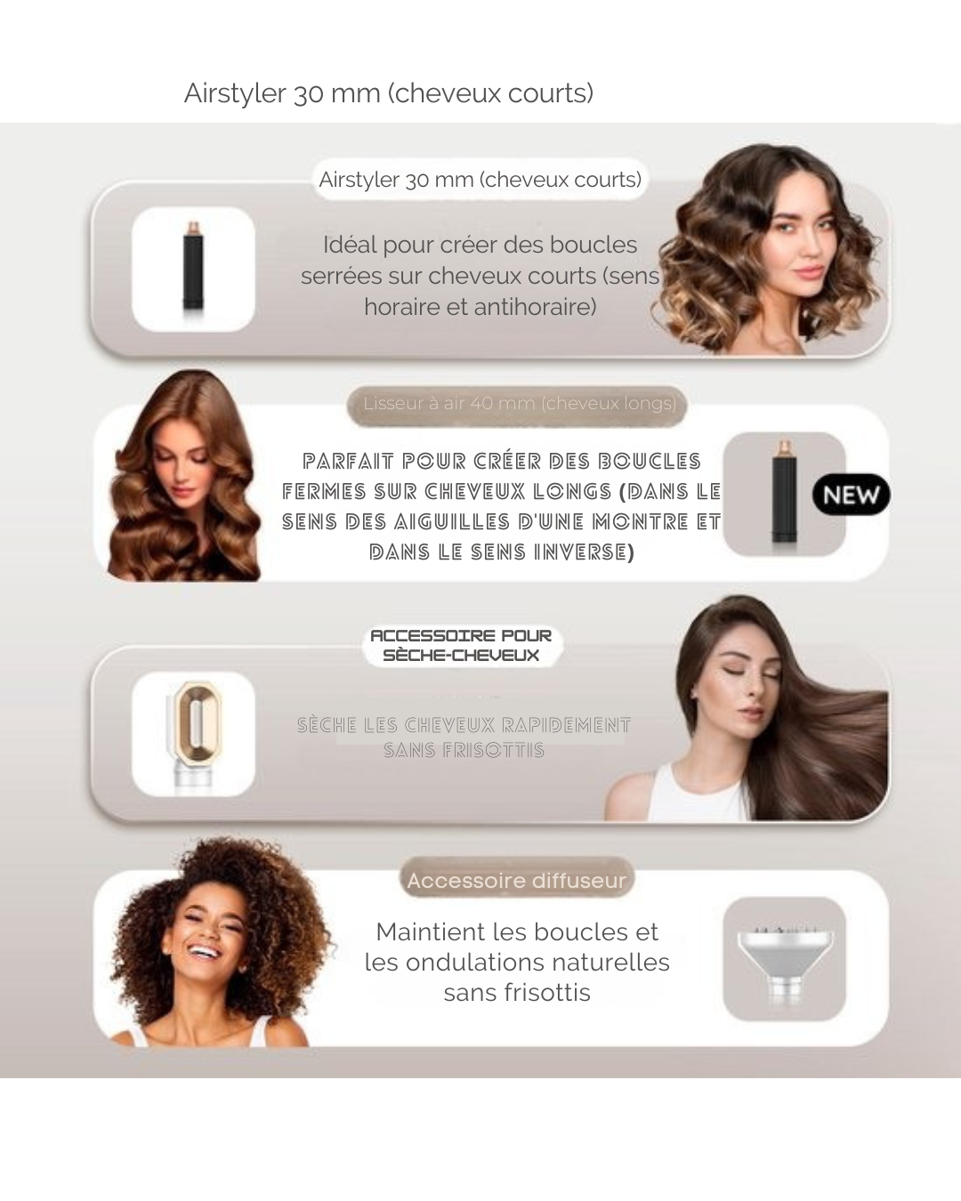 Brosse coiffante 8 en 1 - Sansbeauté® - Diffuseur inclus - Brosse sèche-cheveux – Fer à boucler – Brosse chauffante – Fonction air froid