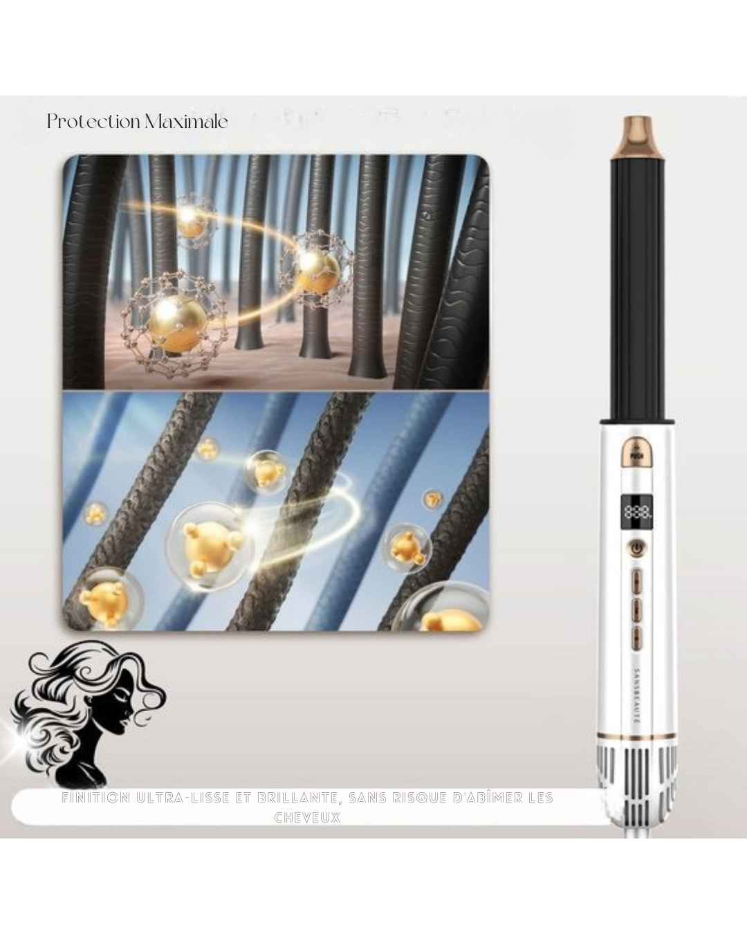 Brosse coiffante 8 en 1 - Sansbeauté® - Diffuseur inclus - Brosse sèche-cheveux – Fer à boucler – Brosse chauffante – Fonction air froid