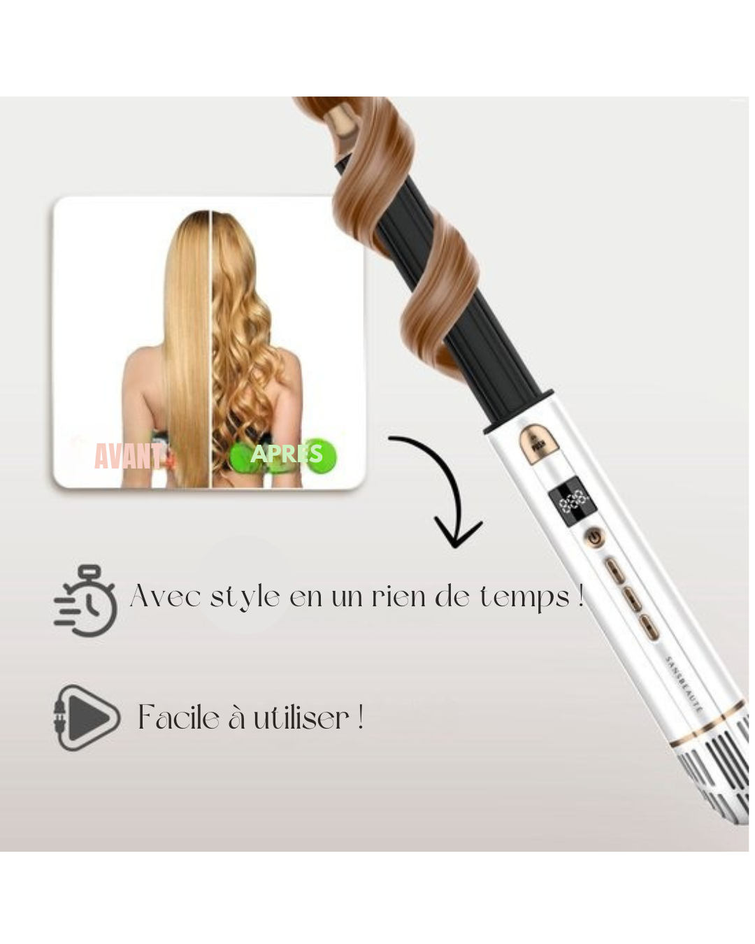 Brosse coiffante 8 en 1 - Sansbeauté® - Diffuseur inclus - Brosse sèche-cheveux – Fer à boucler – Brosse chauffante – Fonction air froid