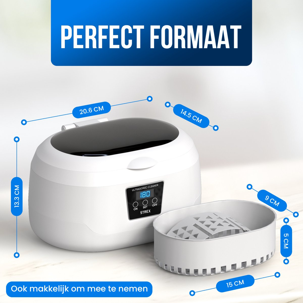Strex Ultrasonic Cleaner 600ml - 360º - Nettoyeur à ultrasons - Appareil de nettoyage pour lunettes / bijoux / montres / pièces de monnaie