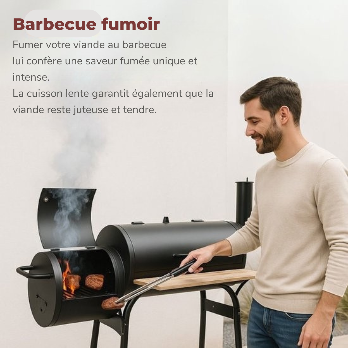 alpina Smoker Barbecue - BBQ Smoker - avec fumoir séparé - cheminée réglable - 104 x 58 x 114 cm - noir