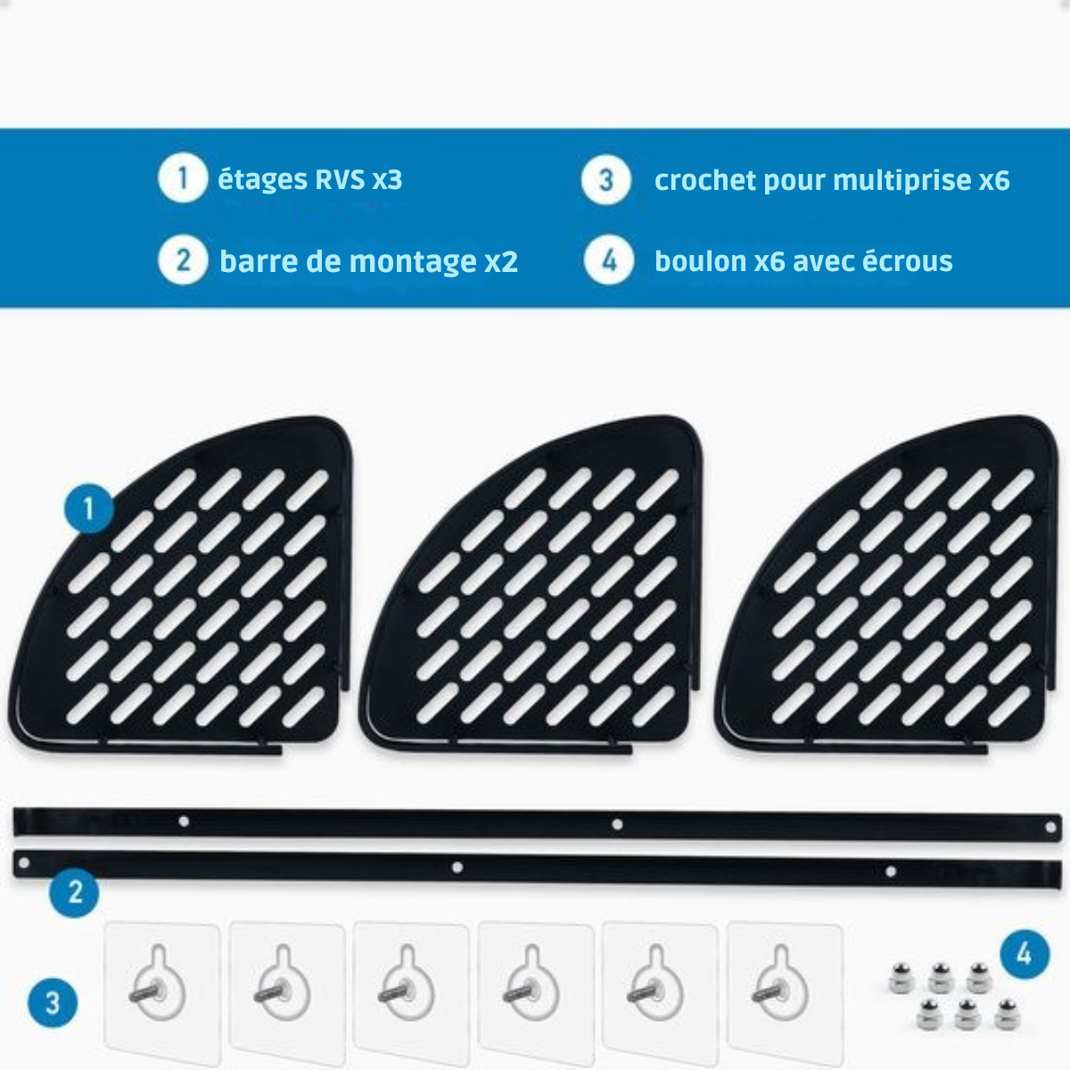 Porte-douche Happy Goods - Porte-douche 3 couches sans perçage - acier inoxydable - auto-adhésif - Porte-douche suspendu - Porte-bain - Porte-bain - Porte-bain - Porte-douche - Noir