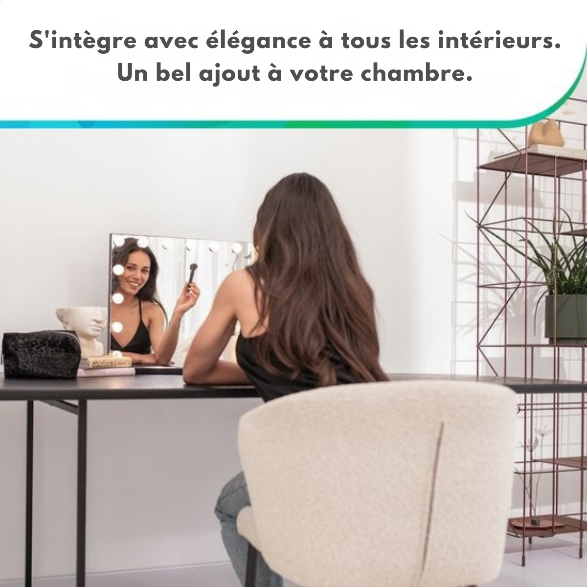 Mirlux Grand miroir hollywoodien 80x60CM - Eclairage LED - Ports de charge USB & USB-C - Maquillage - Blanc