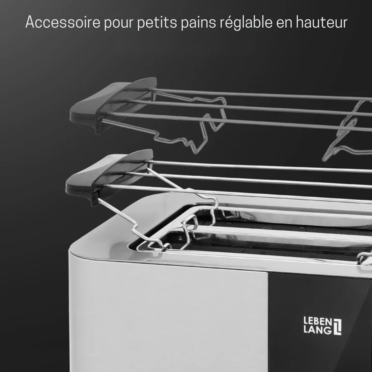 LEBENLANG - Grille-pain à fente longue - 4 tranches avec accessoire sandwich - Ecran tactile LED - 7 modes de brunissement - 1400 W