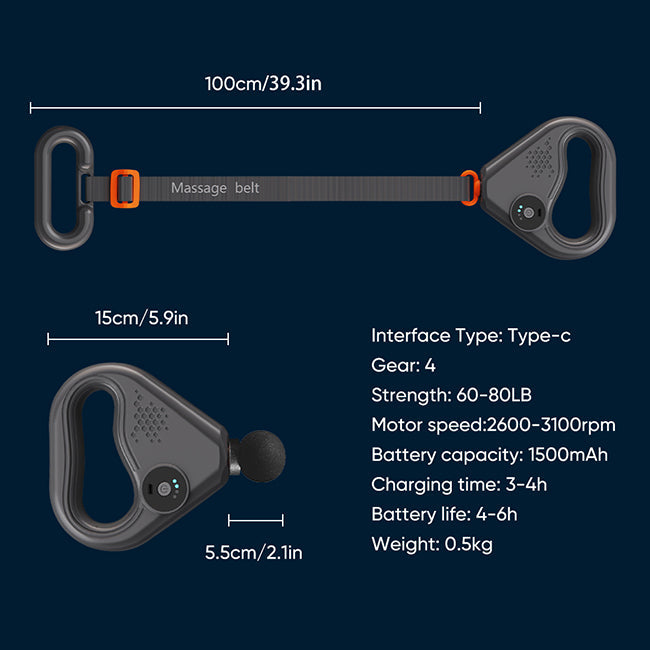 Pistolet de massage avec sangle - Gris, 0,5 kg, 25 cm x 7 cm x 5 cm