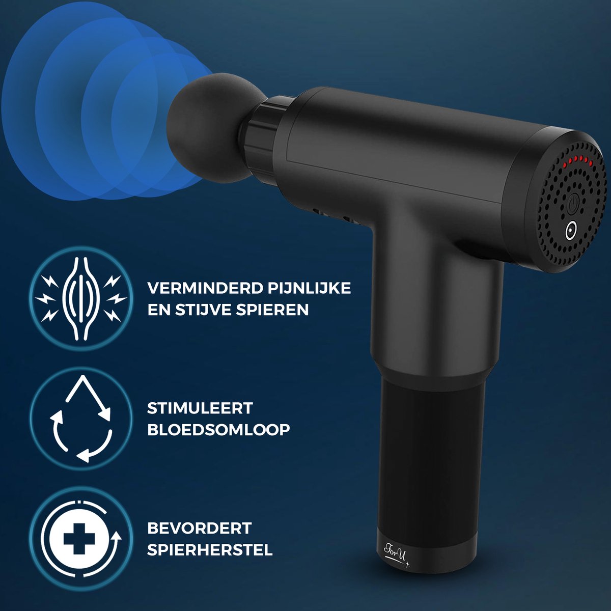 Pistolet de massage Palmwood - Appareil de massage musculaire avec 4 accessoires et 6 vitesses - sans fil avec étui de rangement - noir