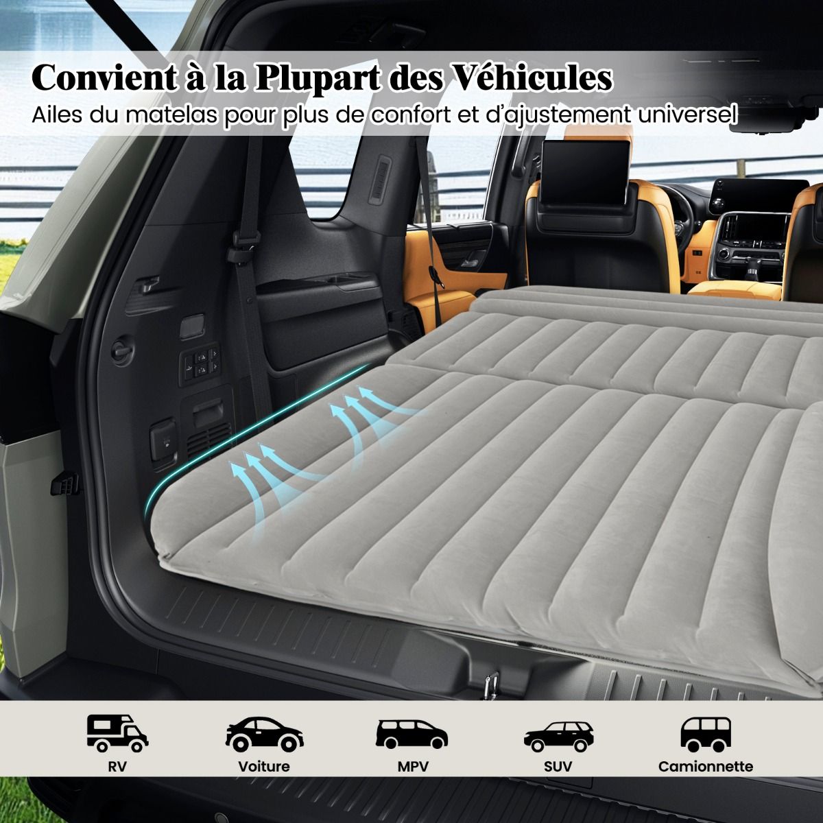 Coast Inflatable SUV Airbed Car Mattress Grey 190 x 130 x 15 cm - Lit de voyage double face avec pompe à air et sac de transport
