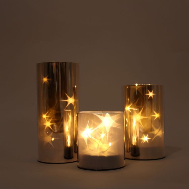 Coffret lampes étoiles - 3 pièces - Décoratif - Lampe à poser - Argent/Multicolore