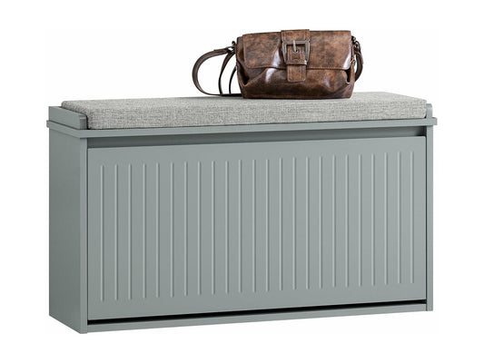 SoBuy FSR98-L-HG Meuble à chaussures avec abattant et coussin d'assise - Gris clair - 80x45x26 cm - Meuble à chaussures compact pour l'entrée, la chambre ou le salon