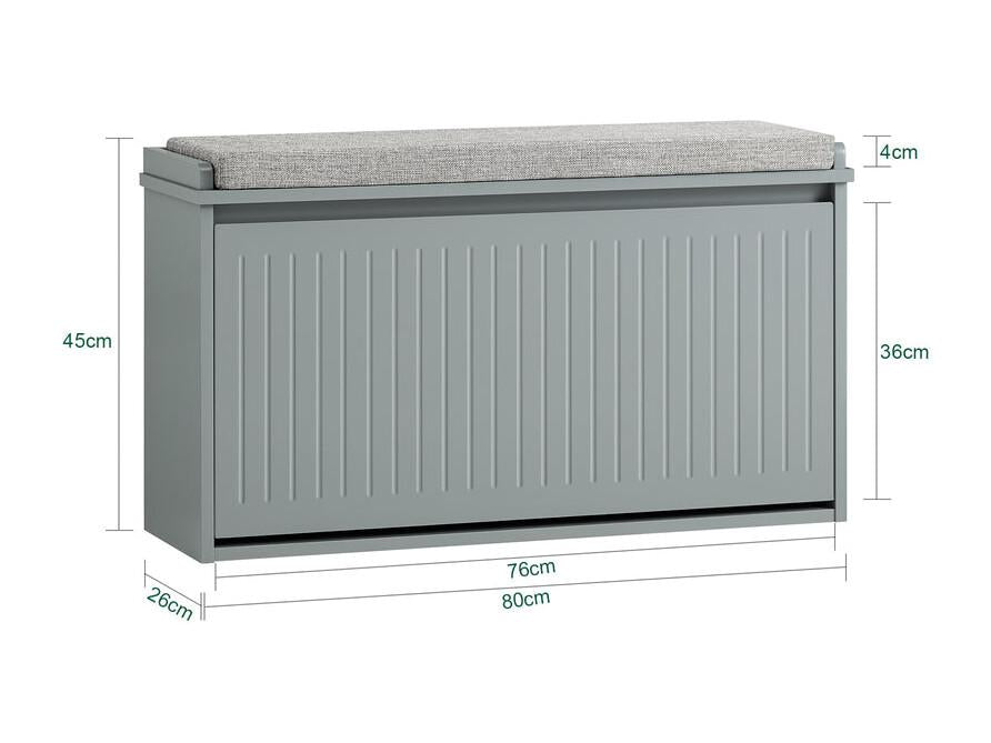 SoBuy FSR98-L-HG Meuble à chaussures avec abattant et coussin d'assise - Gris clair - 80x45x26 cm - Meuble à chaussures compact pour l'entrée, la chambre ou le salon