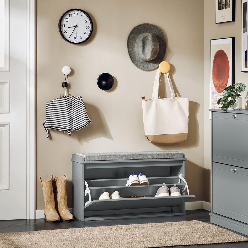 SoBuy FSR98-L-HG Meuble à chaussures avec abattant et coussin d'assise - Gris clair - 80x45x26 cm - Meuble à chaussures compact pour l'entrée, la chambre ou le salon