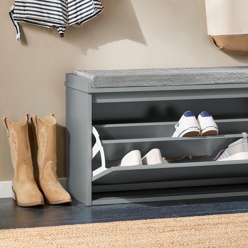 SoBuy FSR98-L-HG Meuble à chaussures avec abattant et coussin d'assise - Gris clair - 80x45x26 cm - Meuble à chaussures compact pour l'entrée, la chambre ou le salon