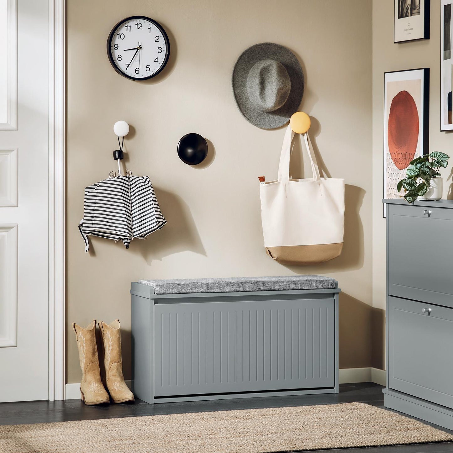 SoBuy FSR98-L-HG Meuble à chaussures avec abattant et coussin d'assise - Gris clair - 80x45x26 cm - Meuble à chaussures compact pour l'entrée, la chambre ou le salon
