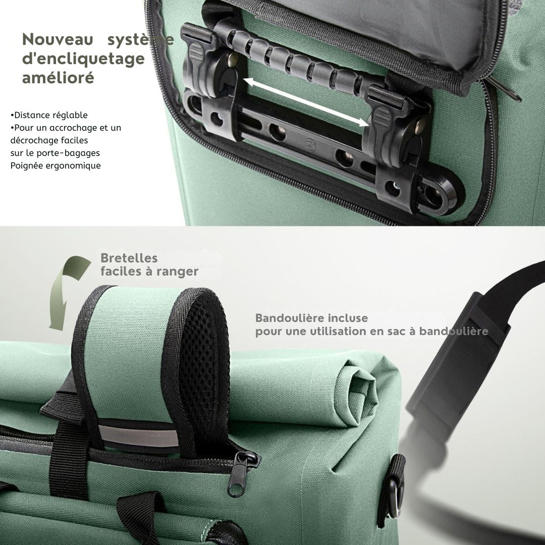 Pannier MIVELO 3-en-1- Imperméable - Avec Bandoulière - 25L - Vert menthe