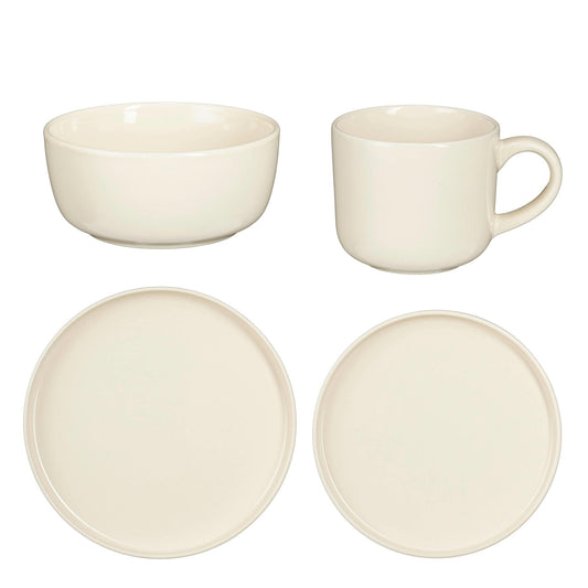 Mica Decorations Service de vaisselle Ozzu blanc - 16 pièces - Vaisselle en pierre intemporelle pour 4 personnes - Passe au micro-ondes