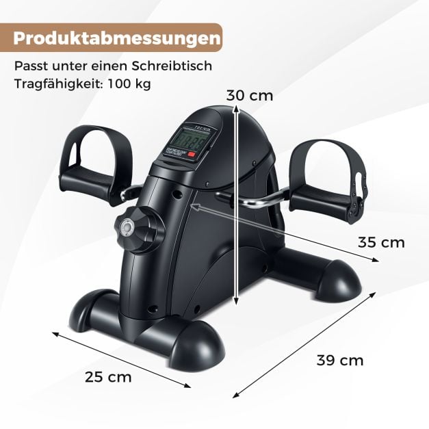 Coast Mini Pedal Trainer - Vélo d'exercice pour l'entraînement des bras et des jambes avec écran LCD 39 x 35 x 30 cm - Noir