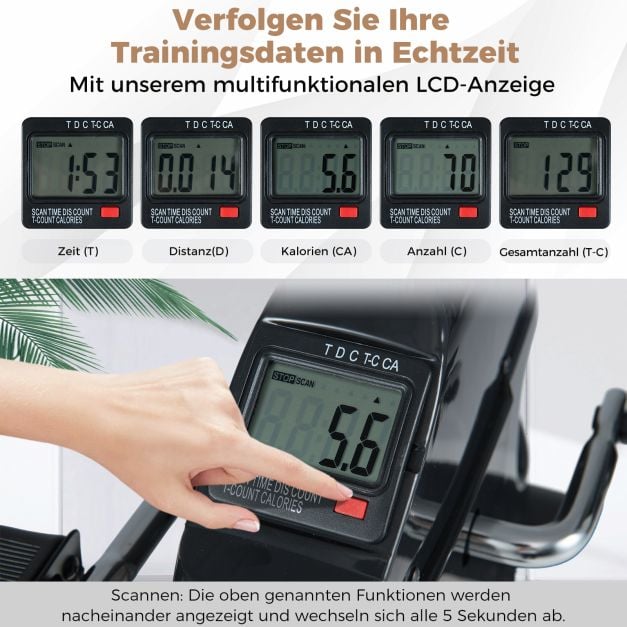 Coast Mini Pedal Trainer - Vélo d'exercice pour l'entraînement des bras et des jambes avec écran LCD 39 x 35 x 30 cm - Noir