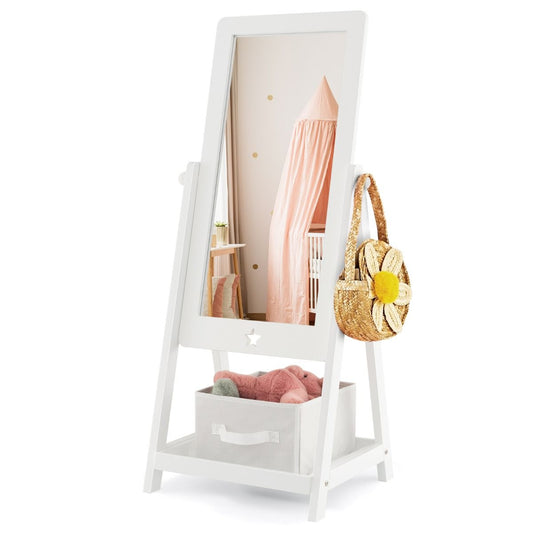 Coast Miroir au sol pour enfants pivotant à 360° avec plateau de rangement en tissu, Stermotif et 2 crochets - Blanc, 45x40x112 cm