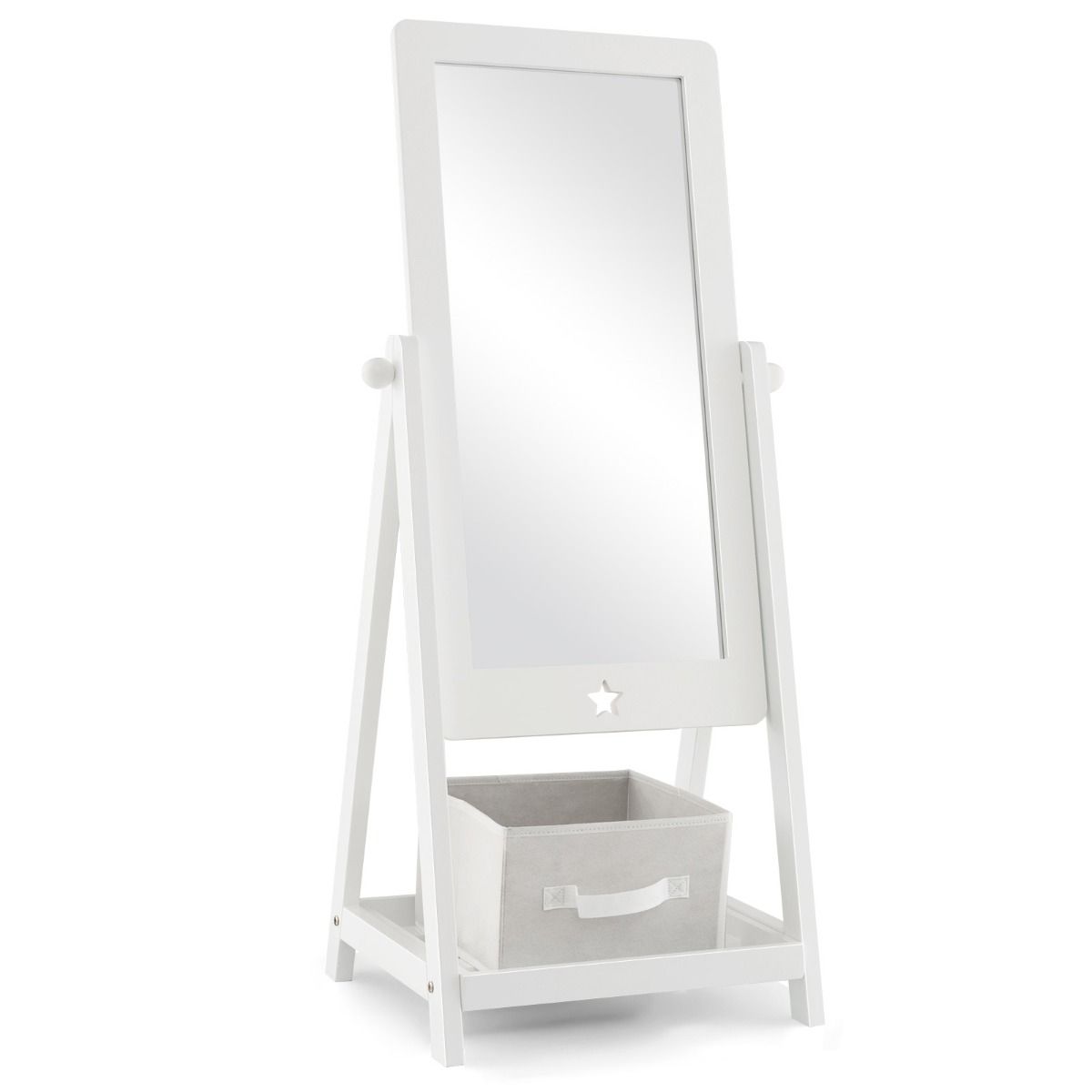 Coast Miroir au sol pour enfants pivotant à 360° avec plateau de rangement en tissu, Stermotif et 2 crochets - Blanc, 45x40x112 cm