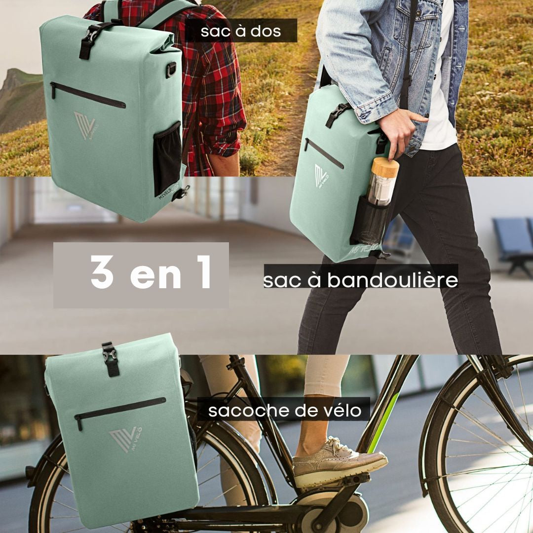 Pannier MIVELO 3-en-1- Imperméable - Avec Bandoulière - 25L - Vert menthe