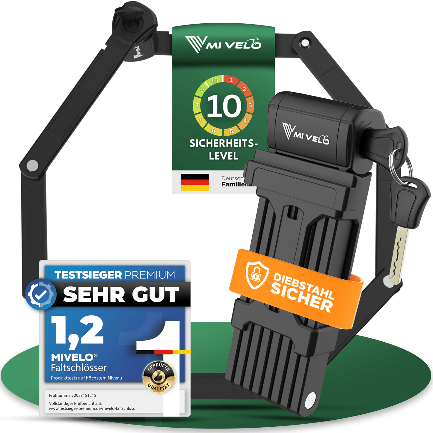 MIVELO - Cadenas robuste pour vélo avec clé - 120 cm de long - Niveau de sécurité 10/10 - Acier au carbone trempé - Noir