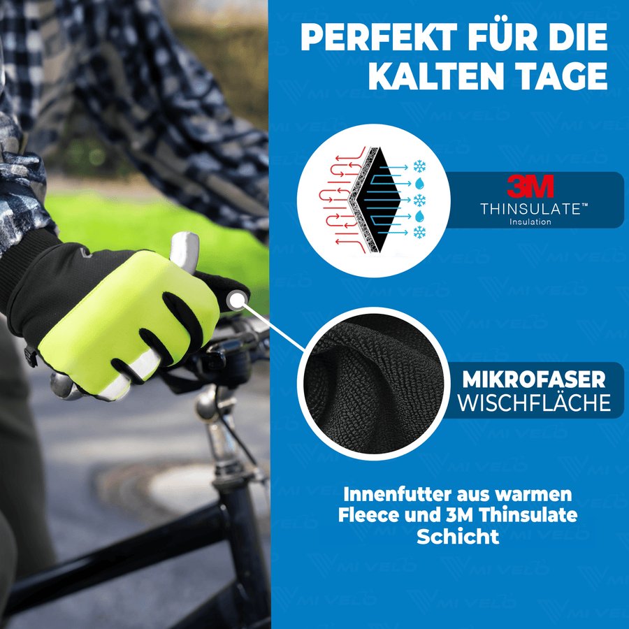 MIVELO THERMO-FIT Gants d'hiver - Polaire thermique & 3M Thinsulate - Jaune - Unisexe - Taille L