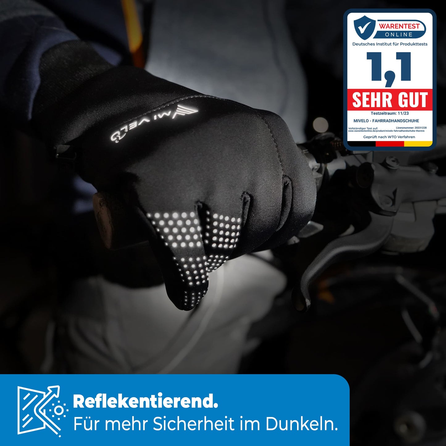 Gants de cyclisme MiVelo - coupe-vent et déperlants - unisexe - noir - M