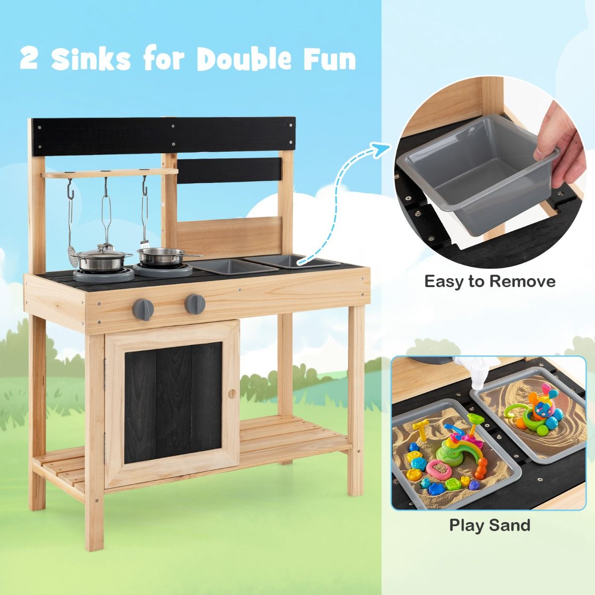 Cuisine pour enfants Coast avec 2 éviers amovibles, cuisinière et ustensiles de cuisine Cuisine d'extérieur pour enfants