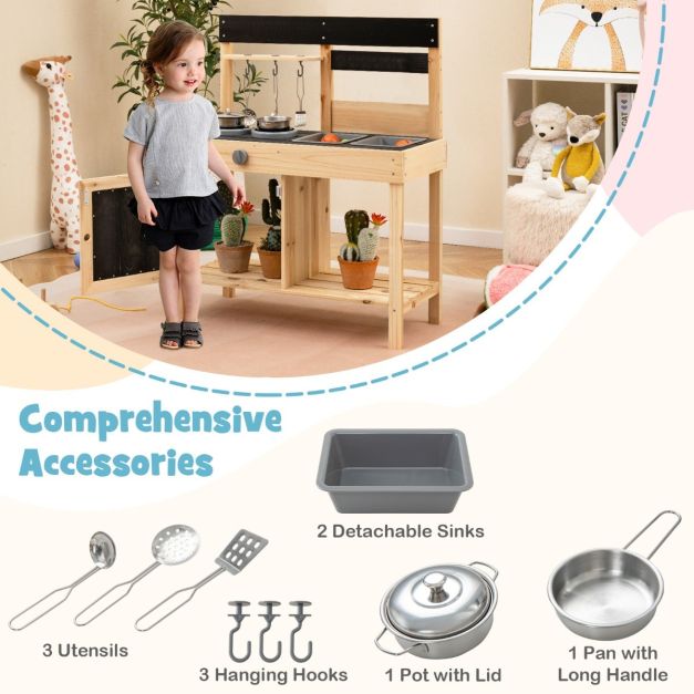 Cuisine pour enfants Coast avec 2 éviers amovibles, cuisinière et ustensiles de cuisine Cuisine d'extérieur pour enfants