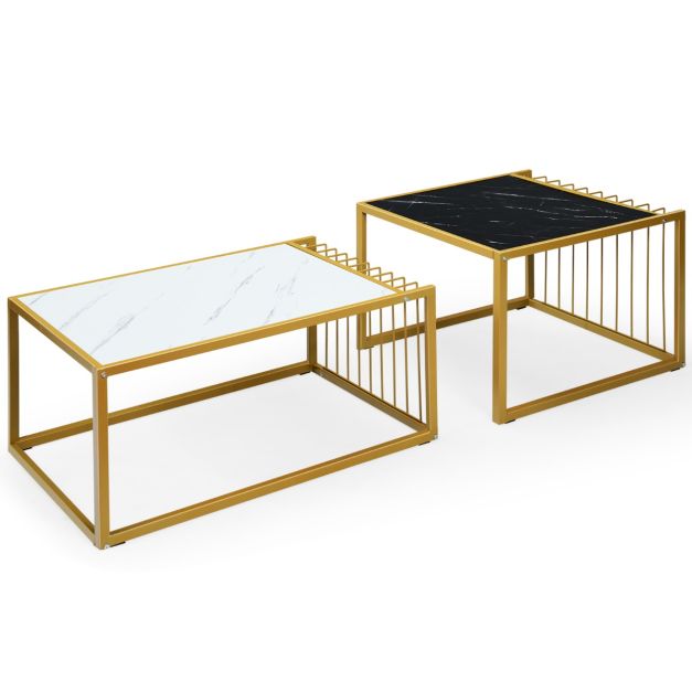 Coast Set de 2 tables basses - or/blanc/noir - P2 - MDF - Fer - Max.50 kg - 80x53x38.5 cm