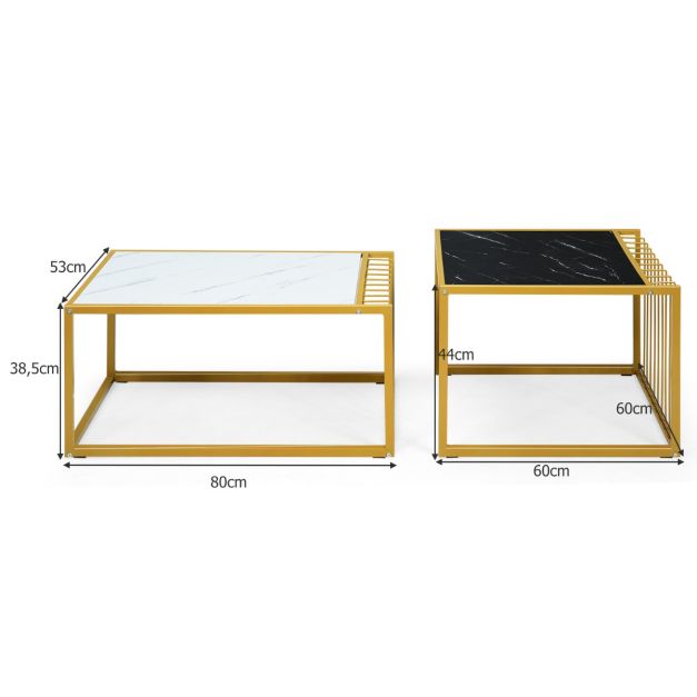 Coast Set de 2 tables basses - or/blanc/noir - P2 - MDF - Fer - Max.50 kg - 80x53x38.5 cm