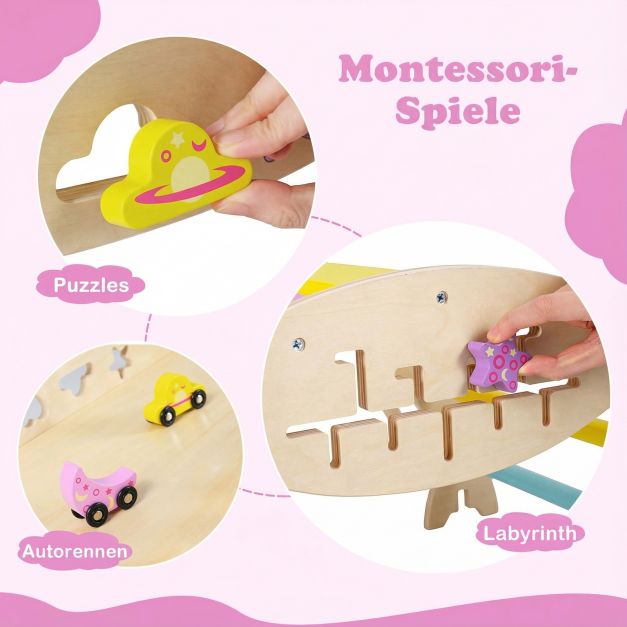 Coast Montessori Climbing Set Natural/Macaron - Triangle d'escalade en bois 8-en-1 avec arche et toboggan - Rampe 90 x 38,5 x 13 cm