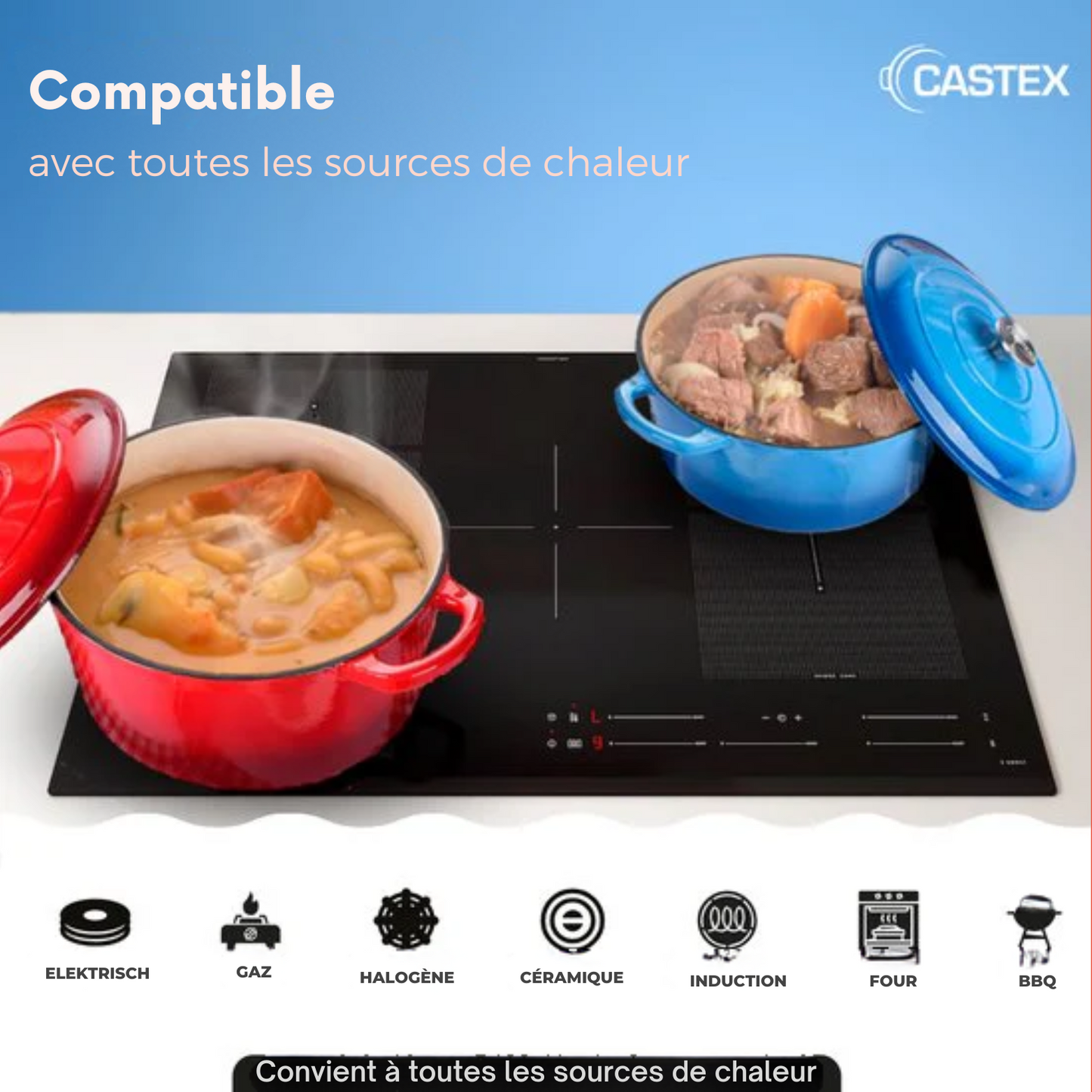 Cocotte - Castex - Casserole en fonte - Compatible toutes sources de chaleur - 4.65L - Bleu