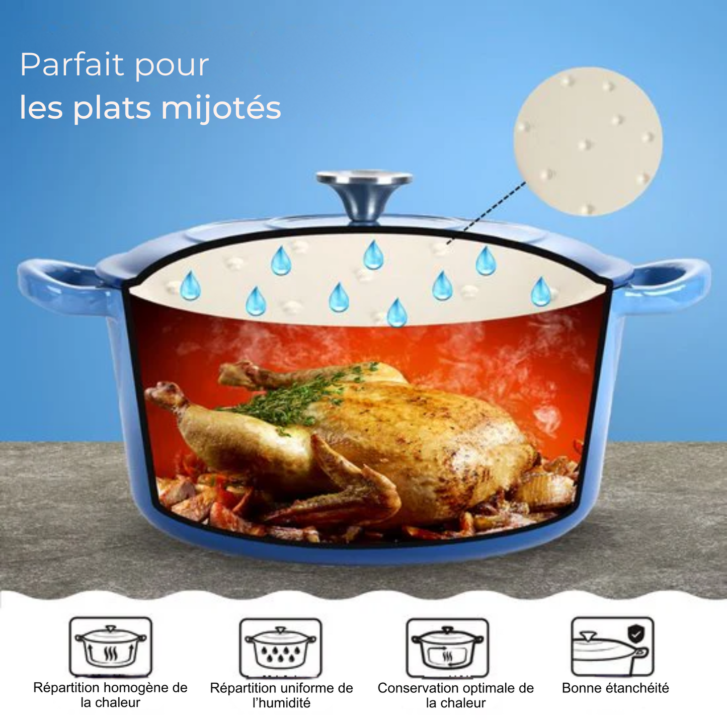 Cocotte - Castex - Casserole en fonte - Compatible toutes sources de chaleur - 4.65L - Bleu