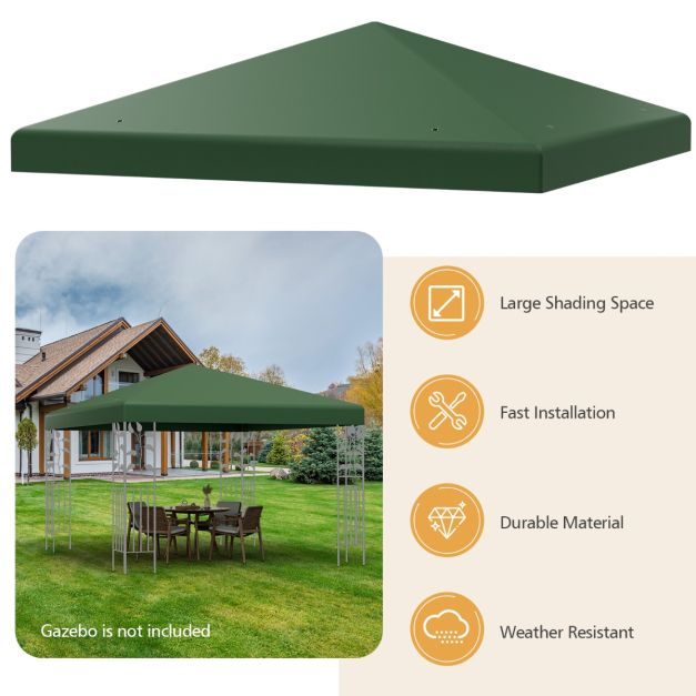 Coast Canopy Cover Garden Pavilion - 300 x 300 cm - Imperméable - Résistant aux UV - 160 g/m² polyester - Fermeture velcro - Beige/vert/rouge vin