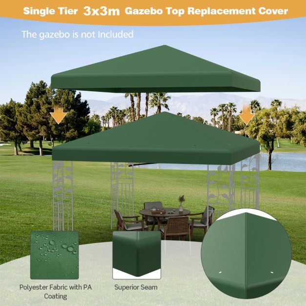 Coast Canopy Cover Garden Pavilion - 300 x 300 cm - Imperméable - Résistant aux UV - 160 g/m² polyester - Fermeture velcro - Beige/vert/rouge vin