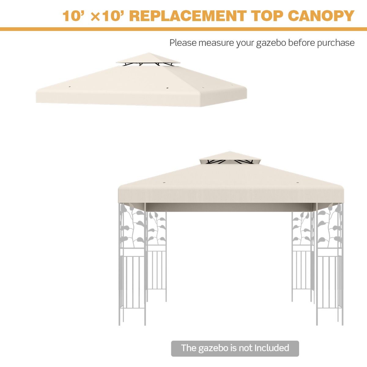 Coast Replacement Roof - Résistant aux intempéries - 3x3 M - Avec trous de drainage et attaches Velcro - Beige