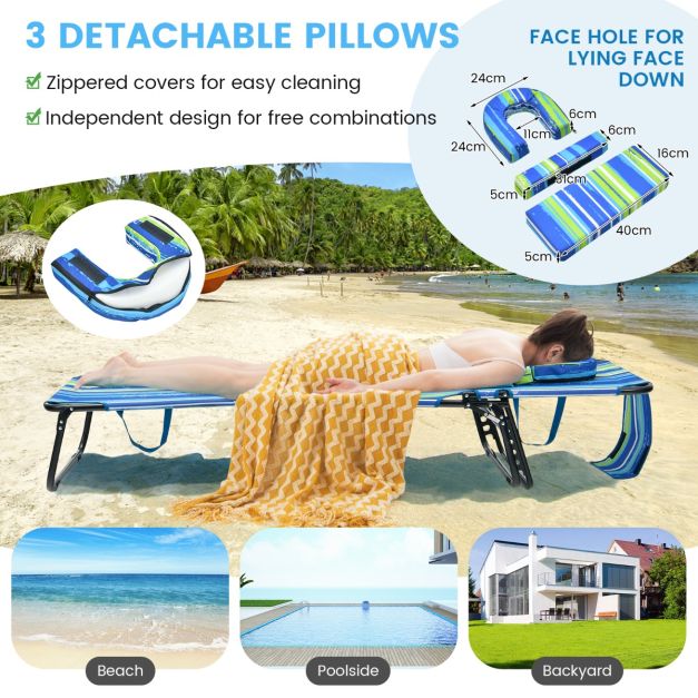 Bain de soleil Coast avec ouverture faciale - Bain de soleil pliable 194 x 63 x 92 cm - Bleu et vert