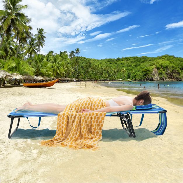 Bain de soleil Coast avec ouverture faciale - Bain de soleil pliable 194 x 63 x 92 cm - Bleu et vert