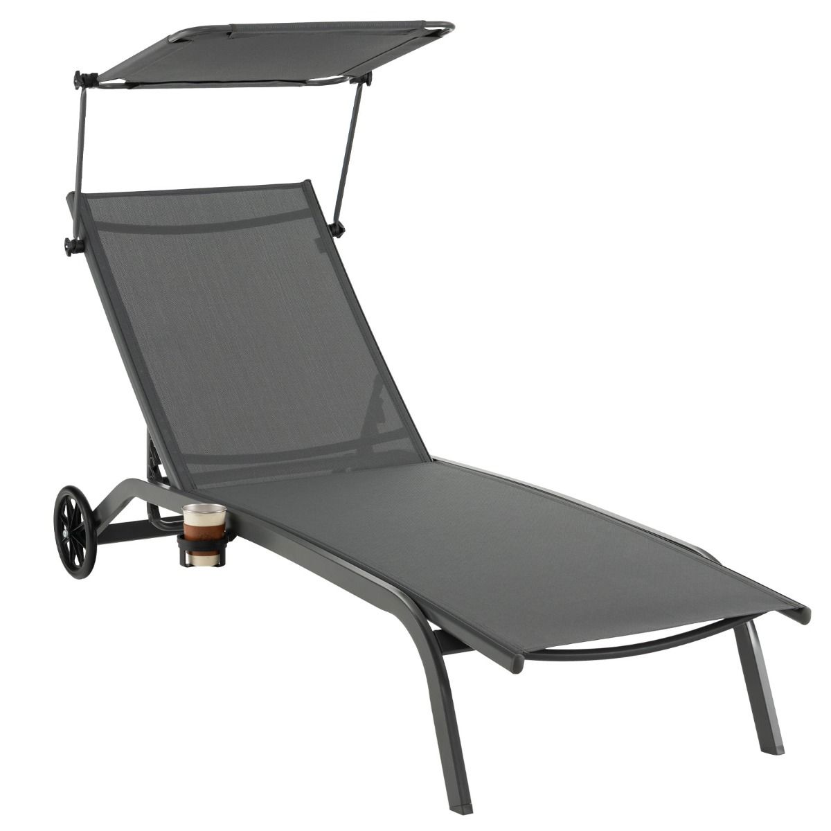 Coast Terrace Lounger Chaise longue pour l'extérieur Gris 165-191x61x40-96 cm Dossier réglable avec capuche et porte-gobelet