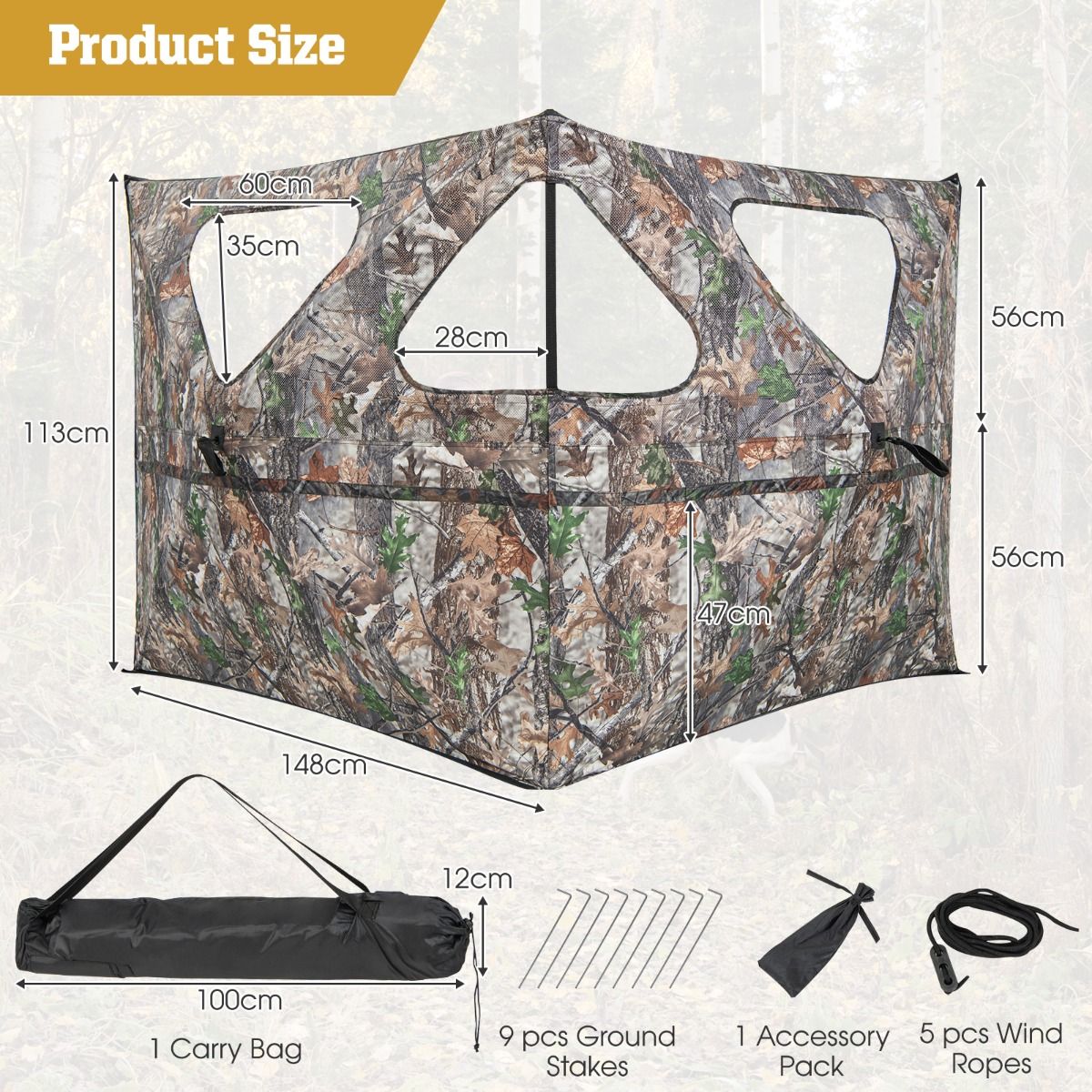 Coast Hunting Lodge Portable avec fenêtre - 148 x 113 cm - Camouflage