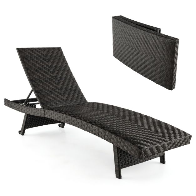 Chaise de jardin Coast - rembourrée - 5 niveaux - roulettes arrière - 195 x 61 x 38-97 cm - noire