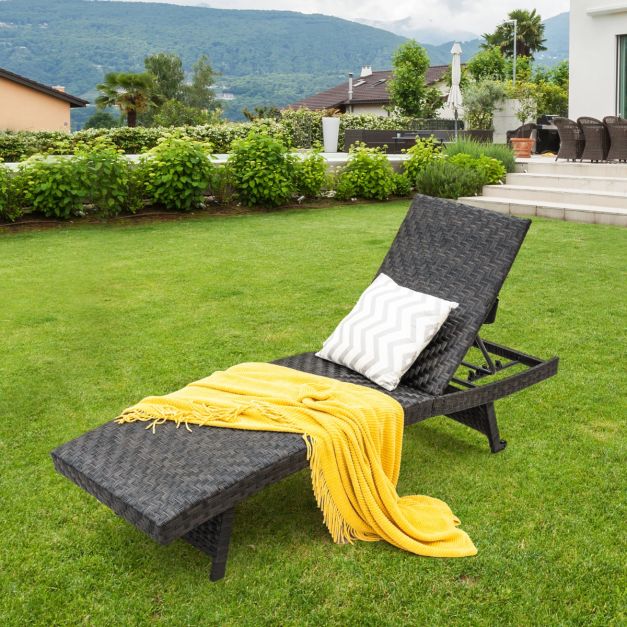 Chaise de jardin Coast - rembourrée - 5 niveaux - roulettes arrière - 195 x 61 x 38-97 cm - noire