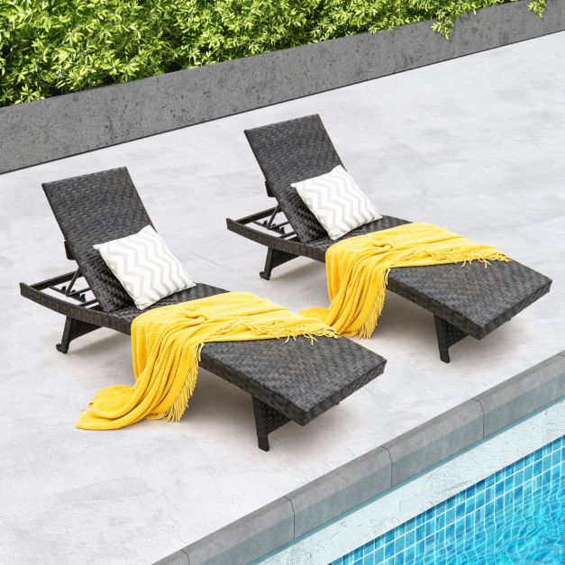 Chaise de jardin Coast - rembourrée - 5 niveaux - roulettes arrière - 195 x 61 x 38-97 cm - noire