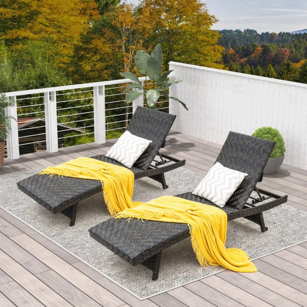 Chaise de jardin Coast - rembourrée - 5 niveaux - roulettes arrière - 195 x 61 x 38-97 cm - noire