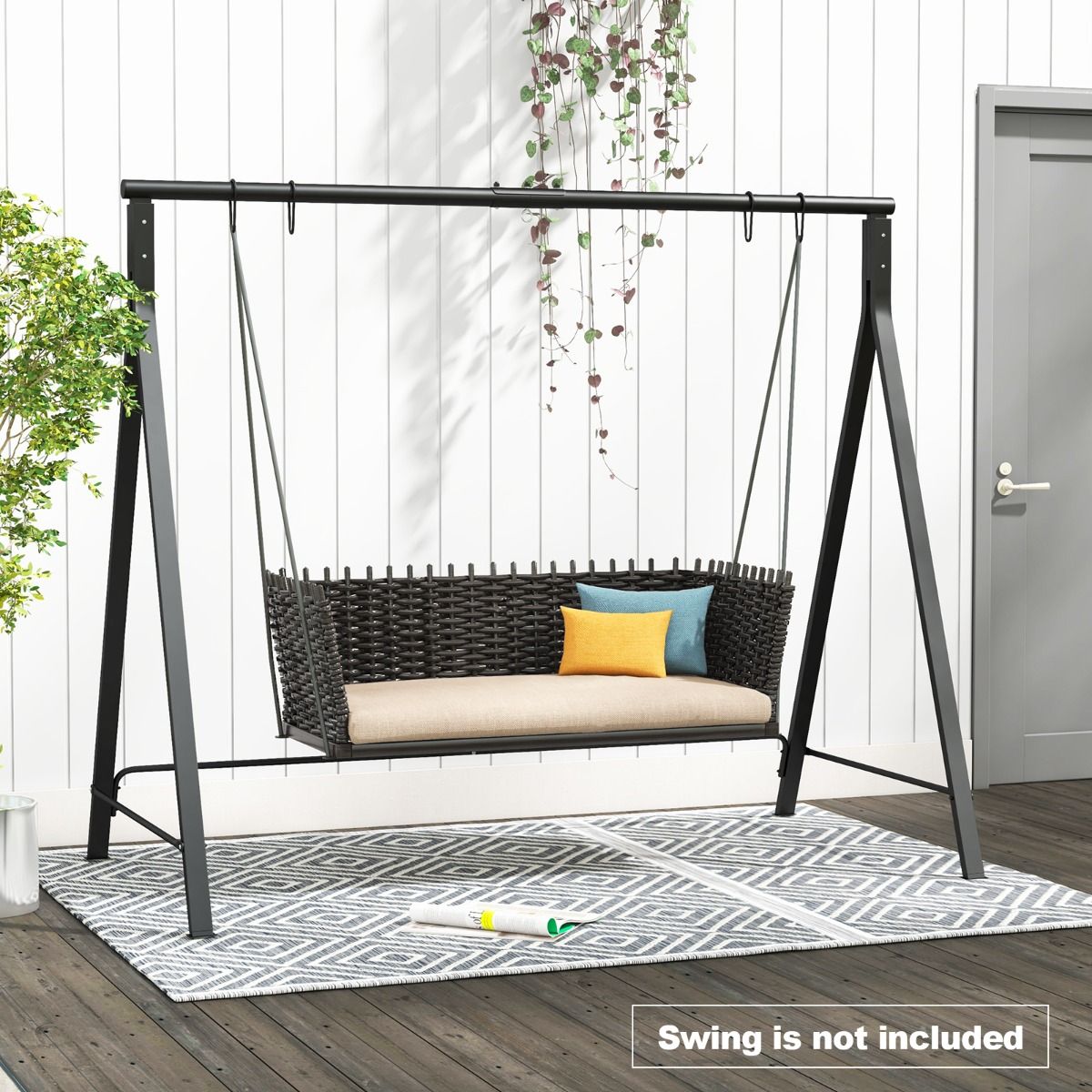 Cadre Coast pour banc/chaise suspendue - 5 anneaux de suspension - métal noir -210 x 115 x 175 cm - Max 160kg