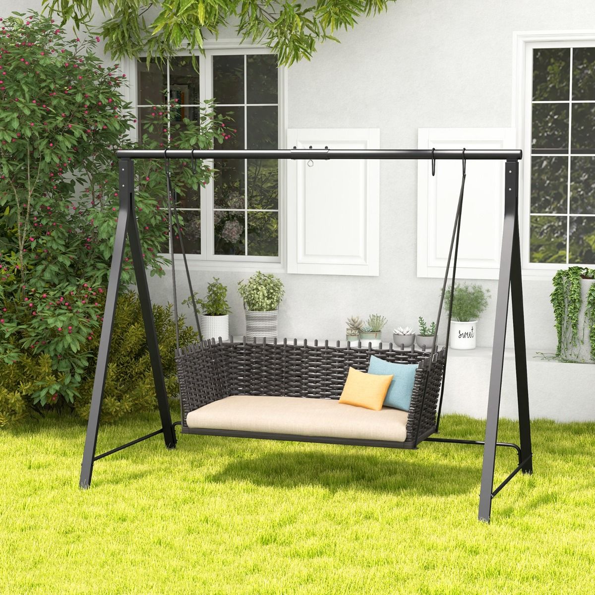 Cadre Coast pour banc/chaise suspendue - 5 anneaux de suspension - métal noir -210 x 115 x 175 cm - Max 160kg